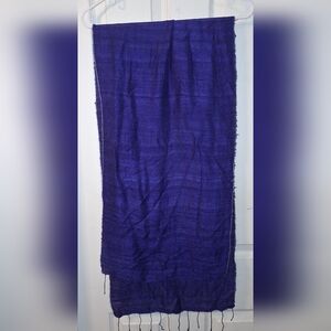 Raw Blue Silk Fringe Scarf 14x60 Scarf